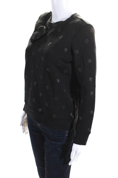 Kate Spade Womens Cotton Polka Dot Bow Tied Pullover Sweatshirt Black Size 2XS