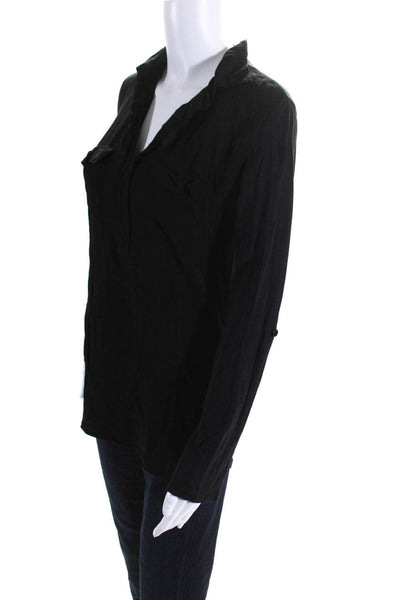 Splendid Womens Collared Long Sleeve Pullover V-Neck Blouse Top Black Size XS