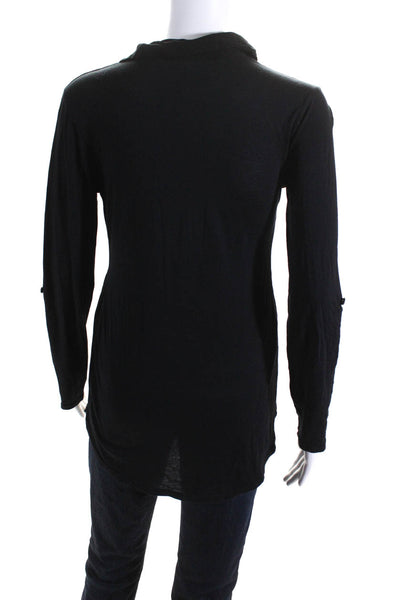 Splendid Womens Collared Long Sleeve Pullover V-Neck Blouse Top Black Size XS