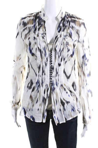 Elie Tahari Womens Spotted Print Layered Pleated Sheer Blouse White Size XS