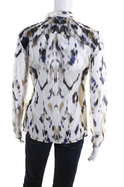 Elie Tahari Womens Spotted Print Layered Pleated Sheer Blouse White Size XS