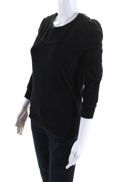 Marc Jacobs Womens Buttoned Round Neck Long Sleeve Pullover Top Black Size XS