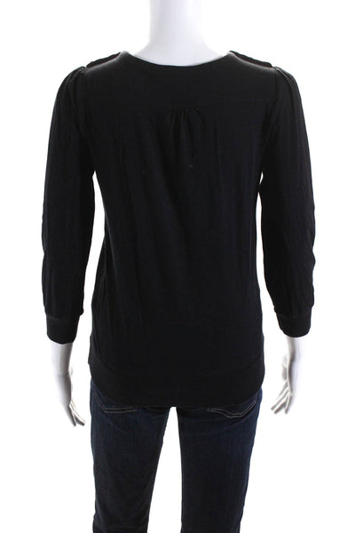 Marc Jacobs Womens Buttoned Round Neck Long Sleeve Pullover Top Black Size XS