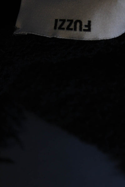Fuzzi Womens Texture Frayed Open Front Long Sleeve Collar Cardigan Black Size XS