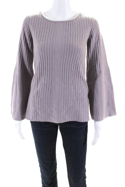 Design History Women's Cashmere Bell Sleeve Ribbed Knit Sweater Purple Size XS