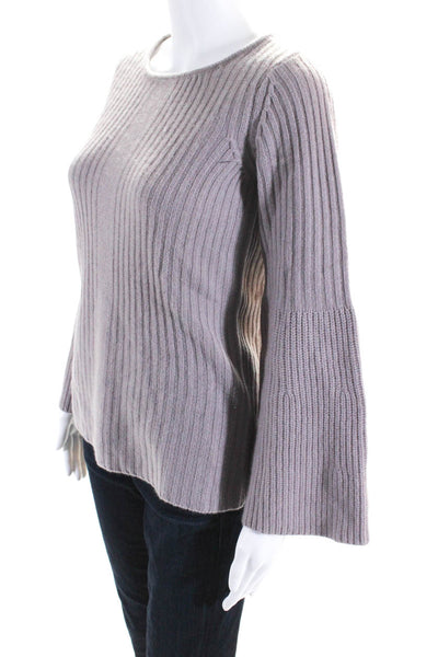 Design History Women's Cashmere Bell Sleeve Ribbed Knit Sweater Purple Size XS