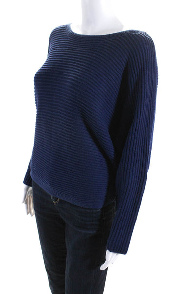 Vince Women's Cotton Dolman Sleeve Cured Hem Ribbed Knit Sweater Blue Size XS