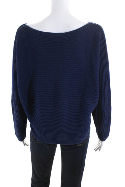 Vince Women's Cotton Dolman Sleeve Cured Hem Ribbed Knit Sweater Blue Size XS