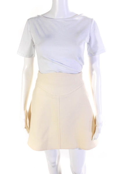 Carven Womens Wool A-Line Flared Zip Up Mini Skirt w/ Pockets Ivory Size 36