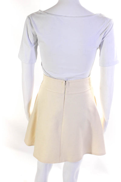 Carven Womens Wool A-Line Flared Zip Up Mini Skirt w/ Pockets Ivory Size 36