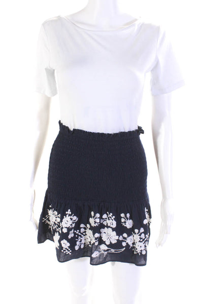 J Crew Point Sur Womens Cotton Ruched Floral High Waist Skirt Navy Size 2XS