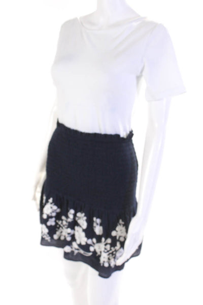 J Crew Point Sur Womens Cotton Ruched Floral High Waist Skirt Navy Size 2XS