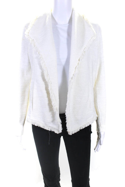 Club Monaco Women's Fringe Hem Open Front Cardigan White Size S