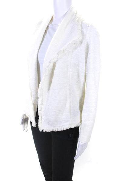 Club Monaco Women's Fringe Hem Open Front Cardigan White Size S