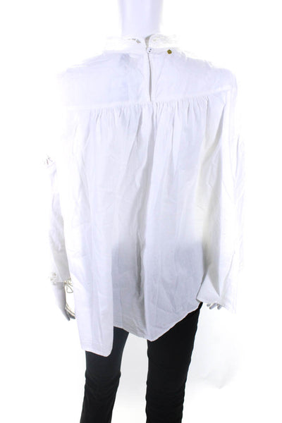 Harlyn Womens Long Sleeve Eyelet Mock Neck Oversized Shirt White Size Large