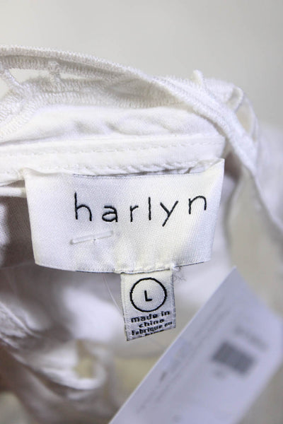 Harlyn Womens Long Sleeve Eyelet Mock Neck Oversized Shirt White Size Large