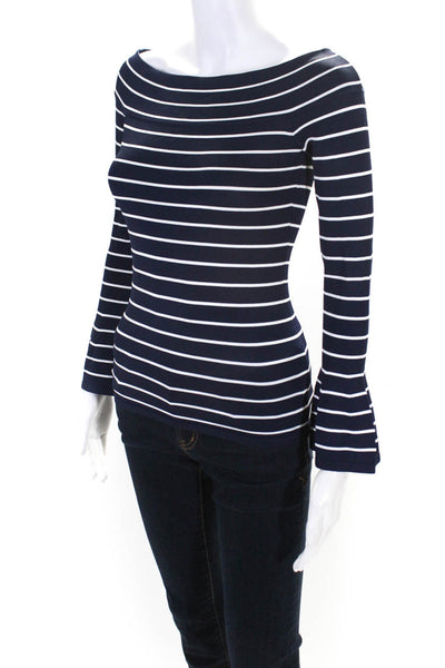 Intermix Womens Knit Striped Off The Shoulder Long Sleeve Sweater Navy Size P