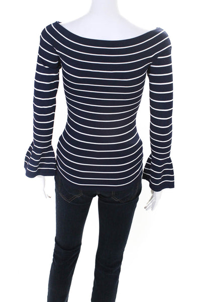 Intermix Womens Knit Striped Off The Shoulder Long Sleeve Sweater Navy Size P