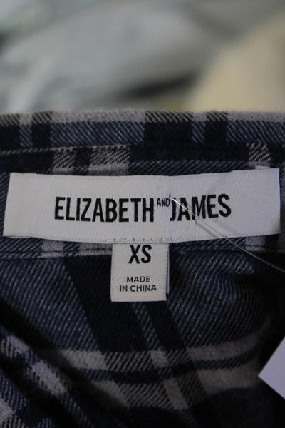 Elizabeth & James Womens Flannel Plaid Collar Button Up Blouse Top Blue Size XS