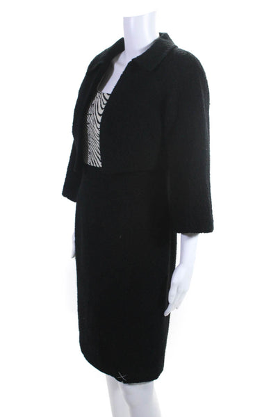 Kay Unger Womens Bell Sleeve Open Front Cropped Jacket + Skirt Set Black Size 4