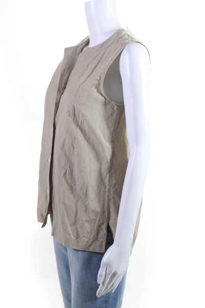 Kal Rieman Womens Cotton Round Neck Sleeveless Button-Up Blouse Top Beige SizeXS