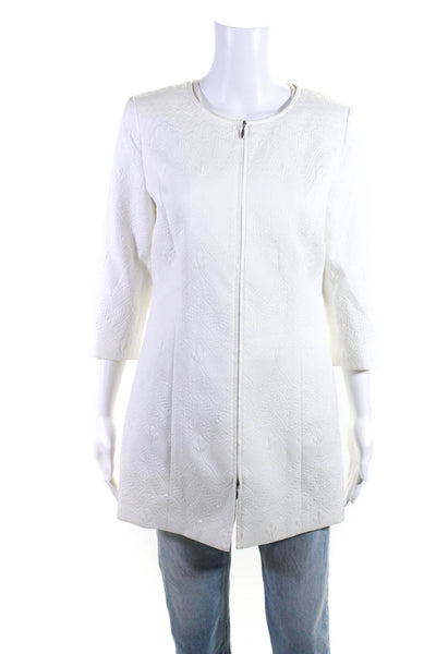Doncaster Womens Embossed Long Sleeve Round Neck Mid-Length Jacket White Size 4