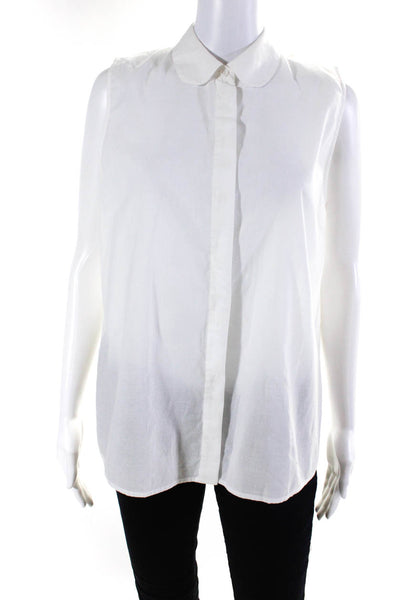 Equipment Femme Womens Round Collared Sleeveless Button Down Blouse White Size L