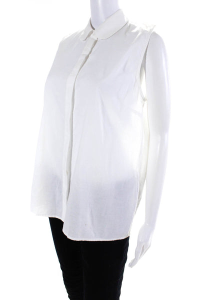 Equipment Femme Womens Round Collared Sleeveless Button Down Blouse White Size L