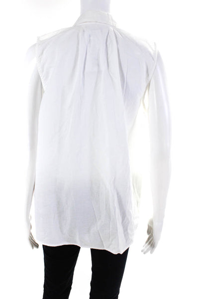 Equipment Femme Womens Round Collared Sleeveless Button Down Blouse White Size L