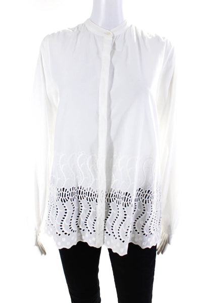 J Crew Womens Long Sleeved Open Lace Button Down Round Neck Blouse White Size 10