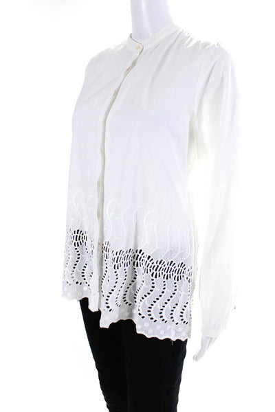 J Crew Womens Long Sleeved Open Lace Button Down Round Neck Blouse White Size 10