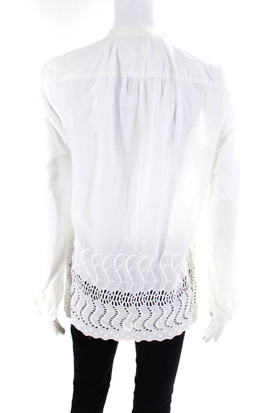 J Crew Womens Long Sleeved Open Lace Button Down Round Neck Blouse White Size 10