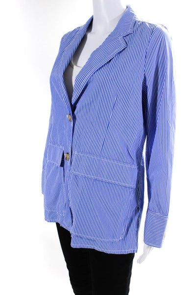 J Crew Womens Striped Buttoned Long Sleeve Collar Shirt Jacket Blue White Size 8