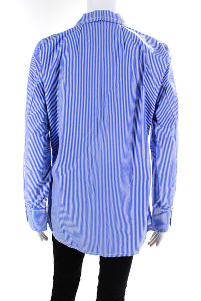 J Crew Womens Striped Buttoned Long Sleeve Collar Shirt Jacket Blue White Size 8