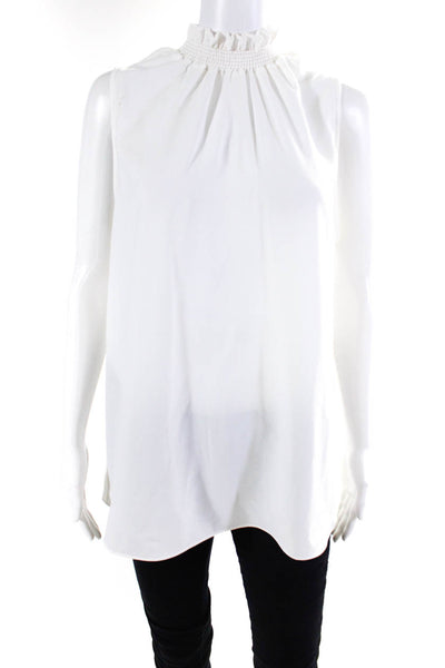 Pearl By Lela Rose Women's Sleeveless Ruffle Collar Blouse White Size L