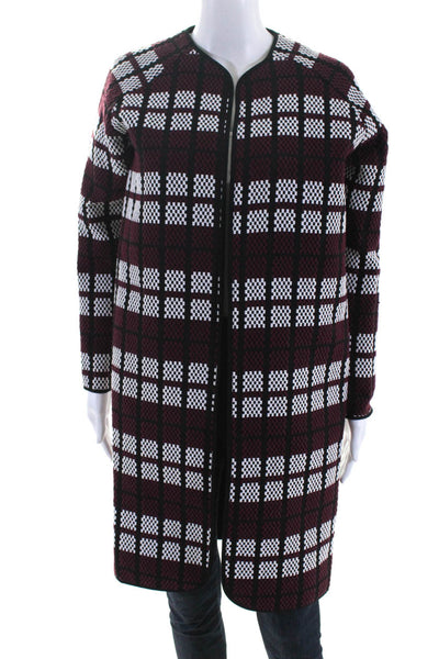 Topshop Women's Checkered Print Open Front Duster Cardigan Black/Red Size 2
