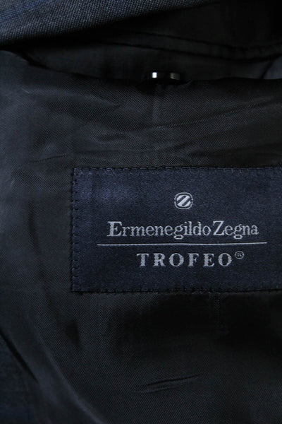 Ermenegildo Zegna Mens Wool Striped Darted Buttoned Blazer Gray Size EUR44