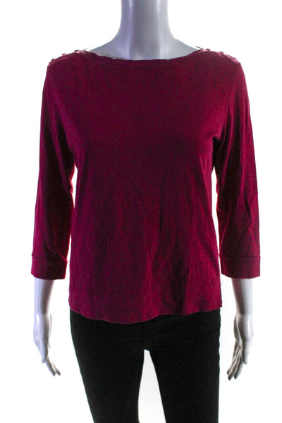 Aguis Women's Round Neck Long Sleeves Blouse Pink Size S