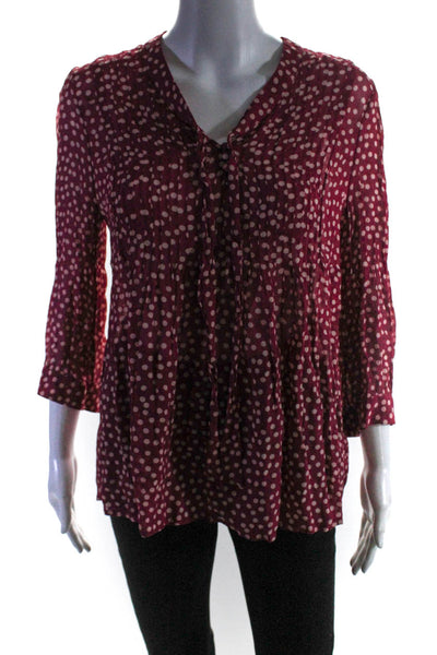 Boden Women's V-Neck 3/4 Sleeves Polka Dot Blouse Red Size 8