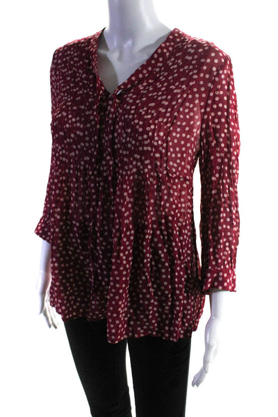 Boden Women's V-Neck 3/4 Sleeves Polka Dot Blouse Red Size 8