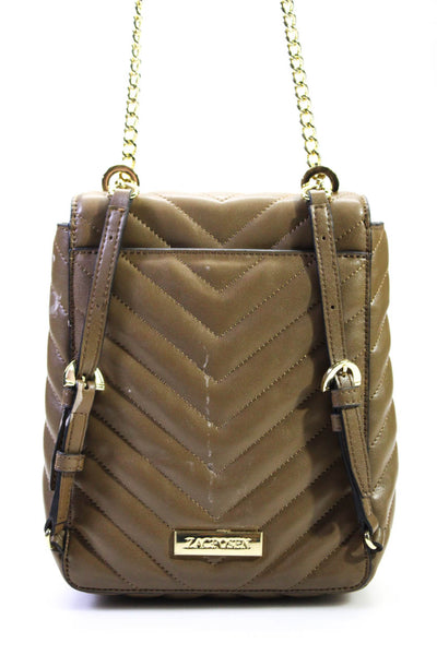 Zac Posen Women's Chain Straps Latch Closure Crossbody Handbag Brown Size S