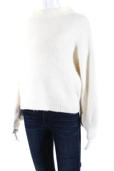 Tabmini  Women's Mock Neck Long Sleeves Pullover Sweater Cream Size S