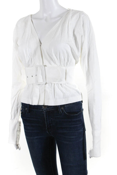 & Other Stories Women's Long Sleeves Belted Ruffle Blouse White Size 0