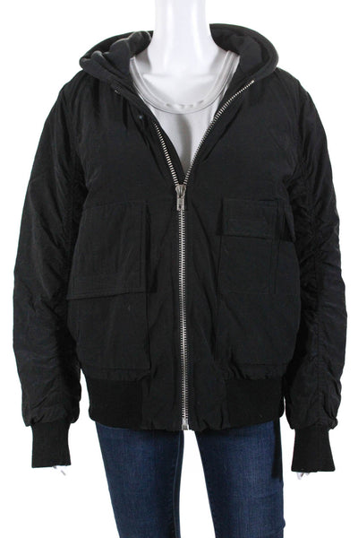 Nine Way Homme Hood Long Sleeves Full Zip Bomber Jacket Black Size M