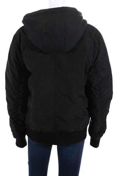 Nine Way Homme Hood Long Sleeves Full Zip Bomber Jacket Black Size M