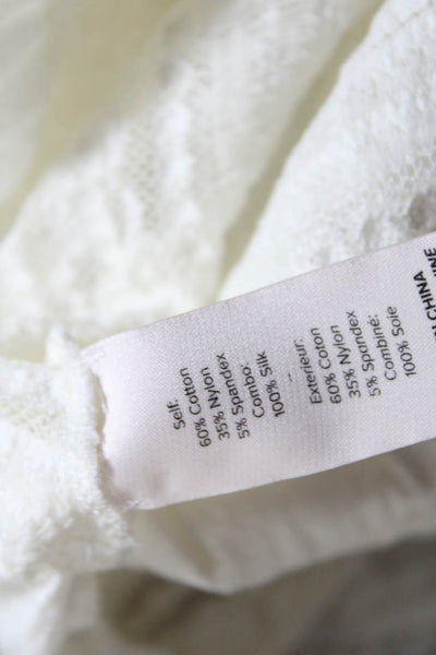 Cinq A Sept Womens Cotton Lace Mock Neck Long Sleeve Blouse Top White Size M