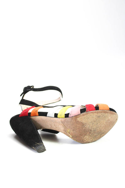 Miu Miu Women's Suede Peep Toe Strappy D'orsay Heels Multicolor Size 6.5