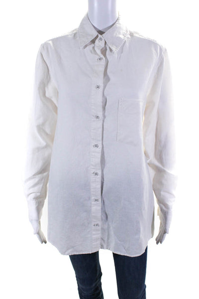 Weworewhat Women's Collar Long Sleeves Button Down Shirt White Size XS