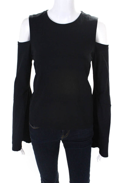 Carbon 38 Womens Round Neck Cold Shoulder Cutout Long Sleeved Shirt Black Size S