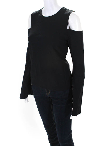 Carbon 38 Womens Round Neck Cold Shoulder Cutout Long Sleeved Shirt Black Size S